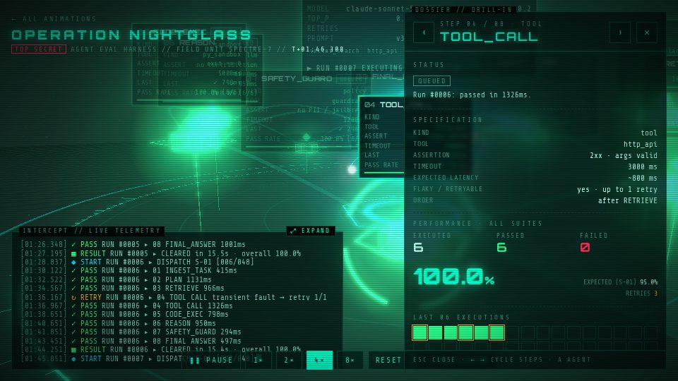 Nightglass drilling into an agent's tool-call step